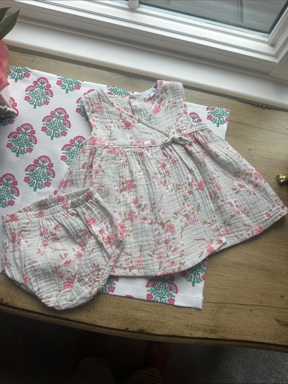 Angel Dear Pink Floral Muslin Dress & Bloomers